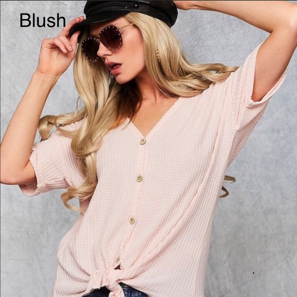 Last Top front tie thermal button down top - Picture 3 of 8